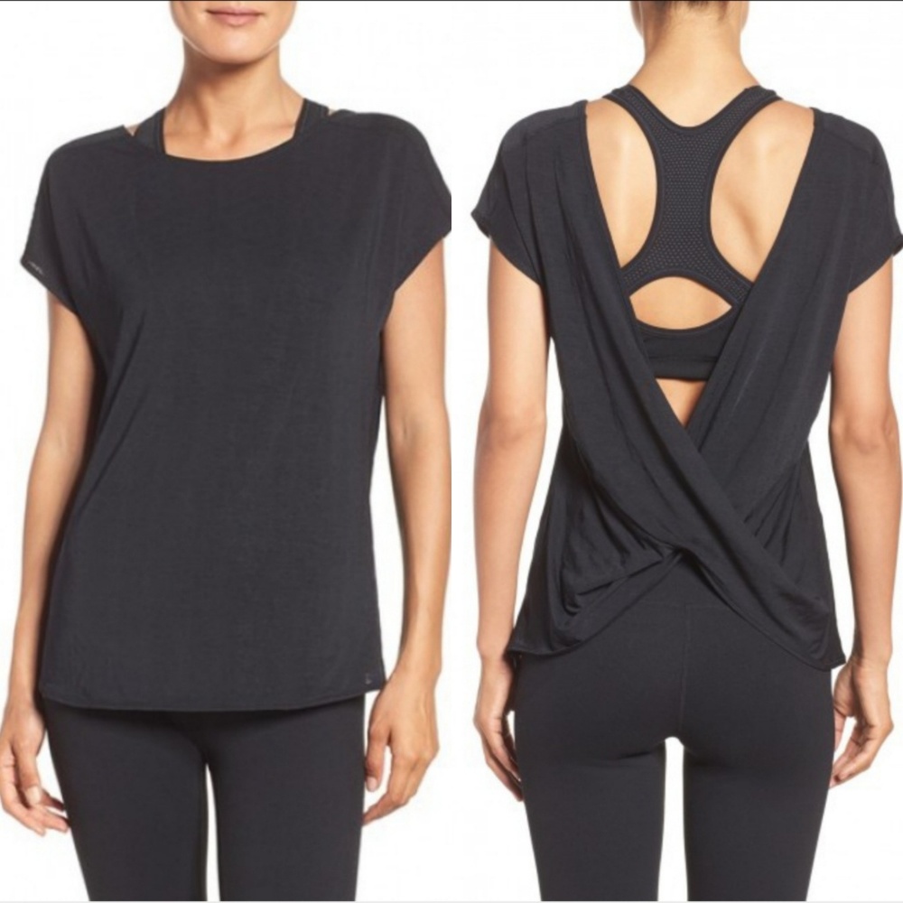 NWT Zella Arabesque Black Convertible Tee Size XS